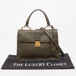 Miu Miu Dark Green Madras Leather Pushlock Flap Top Handle Bag