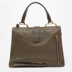 Miu Miu Dark Green Madras Leather Pushlock Flap Top Handle Bag