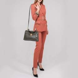 Miu Miu Dark Green Madras Leather Pushlock Flap Top Handle Bag