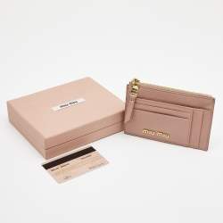 Miu Miu Light Pink Madras Leather Zip Card Holder