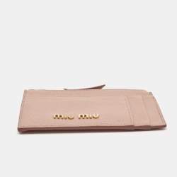 Miu Miu Light Pink Madras Leather Zip Card Holder