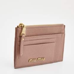 Miu Miu Light Pink Madras Leather Zip Card Holder