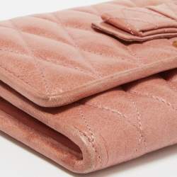 Miu Miu Peach Matelasse Leather Bow  Flap Continental Wallet
