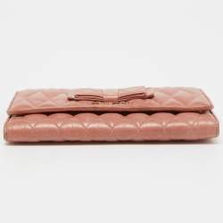 Miu Miu Peach Matelasse Leather Bow  Flap Continental Wallet