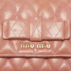 Miu Miu Peach Matelasse Leather Bow  Flap Continental Wallet