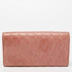 Miu Miu Peach Matelasse Leather Bow  Flap Continental Wallet