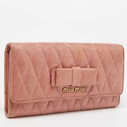 Miu Miu Peach Matelasse Leather Bow  Flap Continental Wallet