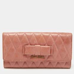 Miu Miu Peach Matelasse Leather Bow  Flap Continental Wallet