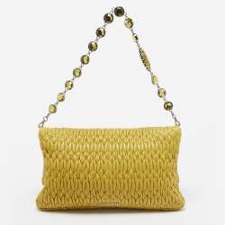 Miu Miu Yellow Matelasse Leather Crystal Flap Shoulder Bag