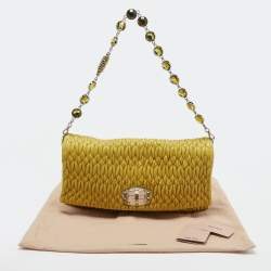 Miu Miu Yellow Matelasse Leather Crystal Flap Shoulder Bag