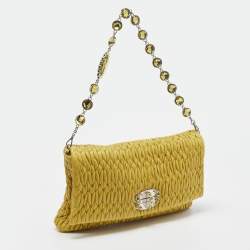 Miu Miu Yellow Matelasse Leather Crystal Flap Shoulder Bag