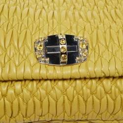 Miu Miu Yellow Matelasse Leather Crystal Flap Shoulder Bag