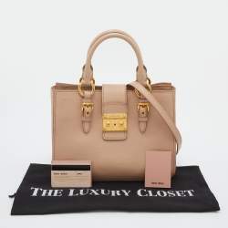 Miu Miu Beige Madras Leather Pushlock Tote