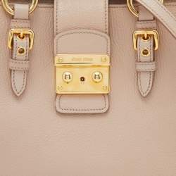 Miu Miu Beige Madras Leather Pushlock Tote