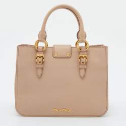 Miu Miu Beige Madras Leather Pushlock Tote