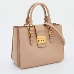 Miu Miu Beige Madras Leather Pushlock Tote