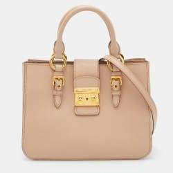 Miu Miu Beige Madras Leather Pushlock Tote