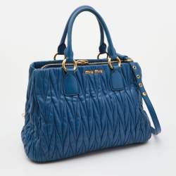 Pre Owned Miu Miu Blue Matelassé Leather Middle Zip Tote
