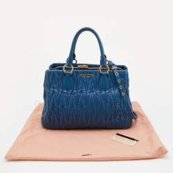 Pre Owned Miu Miu Blue Matelassé Leather Middle Zip Tote