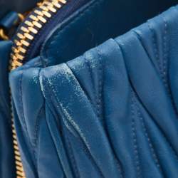 Pre Owned Miu Miu Blue Matelassé Leather Middle Zip Tote