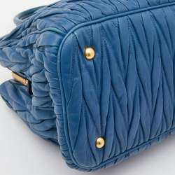 Pre Owned Miu Miu Blue Matelassé Leather Middle Zip Tote