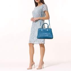 Pre Owned Miu Miu Blue Matelassé Leather Middle Zip Tote