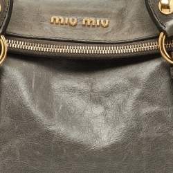 Miu Miu Grey Vitello Lux Leather Side Bow Bag