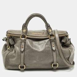 Miu Miu Grey Vitello Lux Leather Side Bow Bag