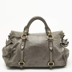 Miu Miu Grey Vitello Lux Leather Side Bow Bag