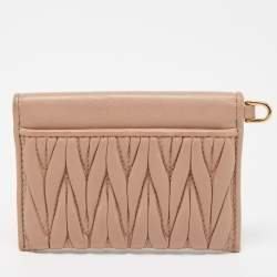 Miu Miu Beige Matelasse Leather Compact Flap Card Case