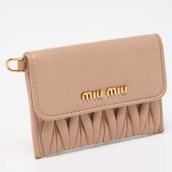 Miu Miu Beige Matelasse Leather Compact Flap Card Case