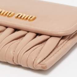 Miu Miu Beige Matelasse Leather Compact Flap Card Case