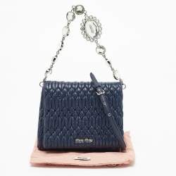 Miu Miu Navy Blue Matelasse Leather Crystals Chain Crossbody Bag