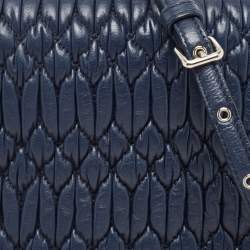 Miu Miu Navy Blue Matelasse Leather Crystals Chain Crossbody Bag