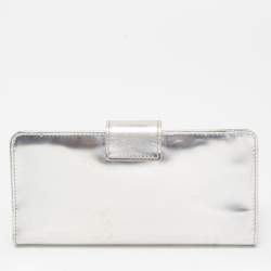 Miu Miu Silver Leather Pushlock Continental Wallet