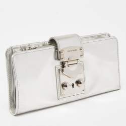 Miu Miu Silver Leather Pushlock Continental Wallet