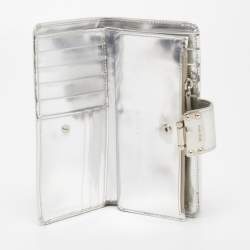 Miu Miu Silver Leather Pushlock Continental Wallet
