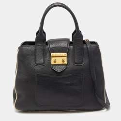 مملوكة مسبقًا Miu Miu Black/White Vitello Caribu Leather Satchel
