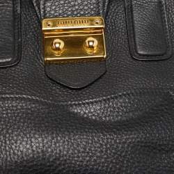 مملوكة مسبقًا Miu Miu Black/White Vitello Caribu Leather Satchel