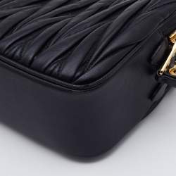 Miu Miu Black Matelassé Leather Double Zip Crossbody Bag