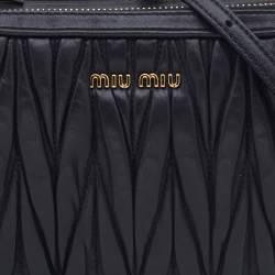 Miu Miu Black Matelassé Leather Double Zip Crossbody Bag