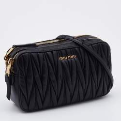 Miu Miu Black Matelassé Leather Double Zip Crossbody Bag