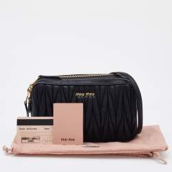 Miu Miu Black Matelassé Leather Double Zip Crossbody Bag
