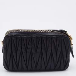 Miu Miu Black Matelassé Leather Double Zip Crossbody Bag