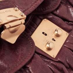 Miu Miu Burgundy Matelassé Leather Coffer Hobo
