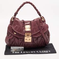 Miu Miu Burgundy Matelassé Leather Coffer Hobo