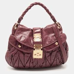 Miu Miu Burgundy Matelassé Leather Coffer Hobo
