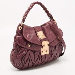 Miu Miu Burgundy Matelassé Leather Coffer Hobo