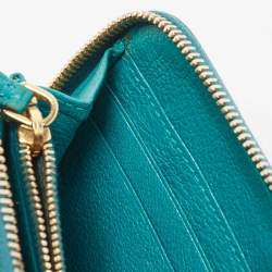 Miu Miu Green Leather Zip Around Wallet