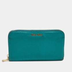 Miu Miu Green Leather Zip Around Wallet